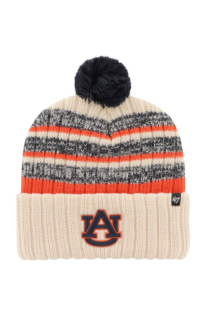 '47 Men's '47 Khaki Auburn Tigers Tavern Cuffed Knit Hat with Pom, Main, color, 