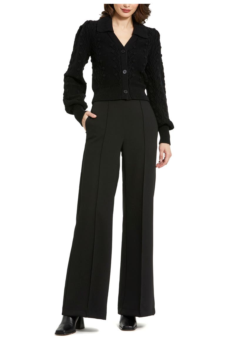 Mac Duggal Bobble Knit Button Up Cardigan, Alternate, color, Black