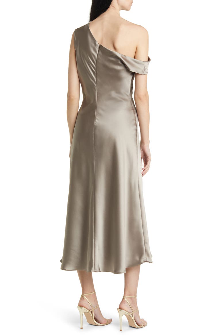 One-Shoulder Satin Midi Dress, Alternate, color, MOCHA