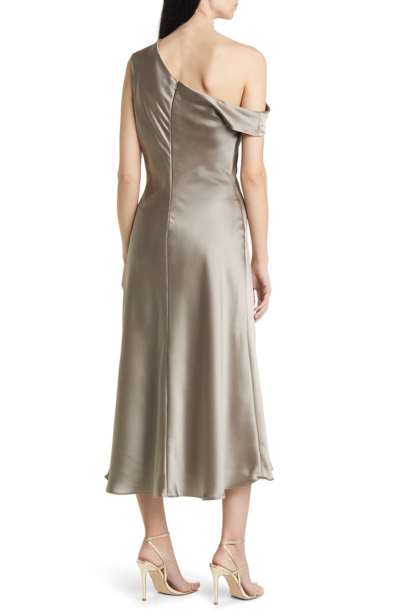 Amsale One-Shoulder Satin Midi Dress, Alternate, color, 