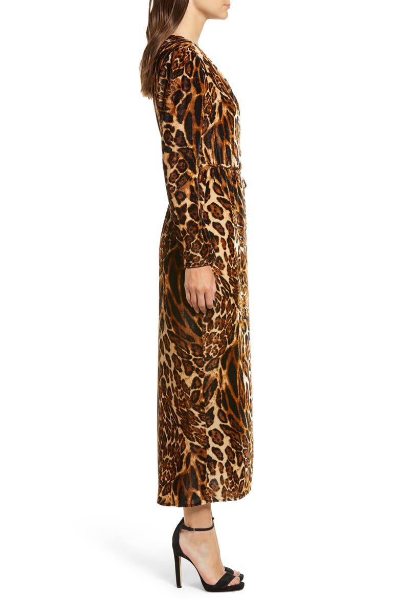 Gwyneth Velvet Wrap Midi Dress, Alternate, color, LEOPARD