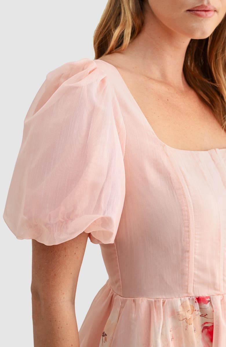 Mila Mae Puff Sleeve Chiffon Fit & Flare Midi Dress, Alternate, color, Pink Floral