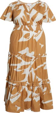 SUGARLIPS Hazel Abstract Palmer Tiered Cotton Maxi Dress