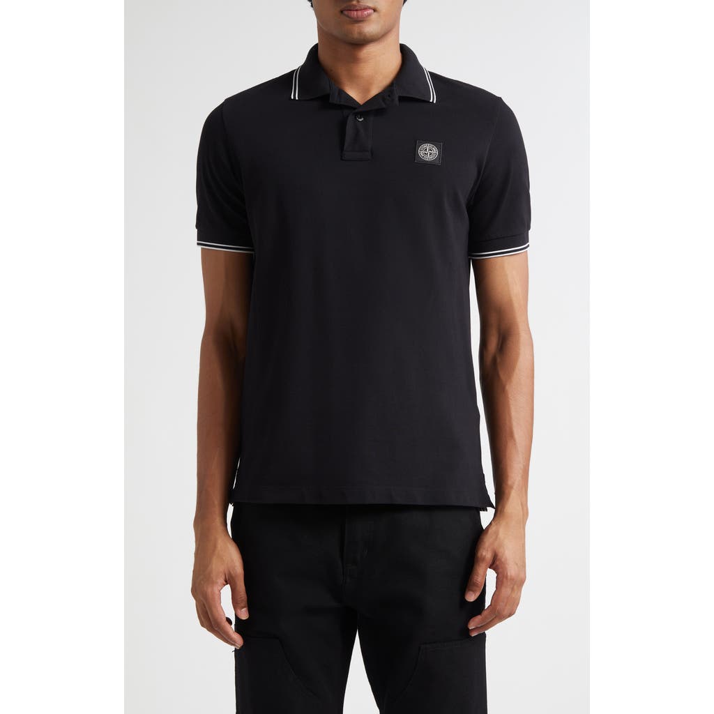 Stone Island Logo Embroidered Polo Shirt In Black