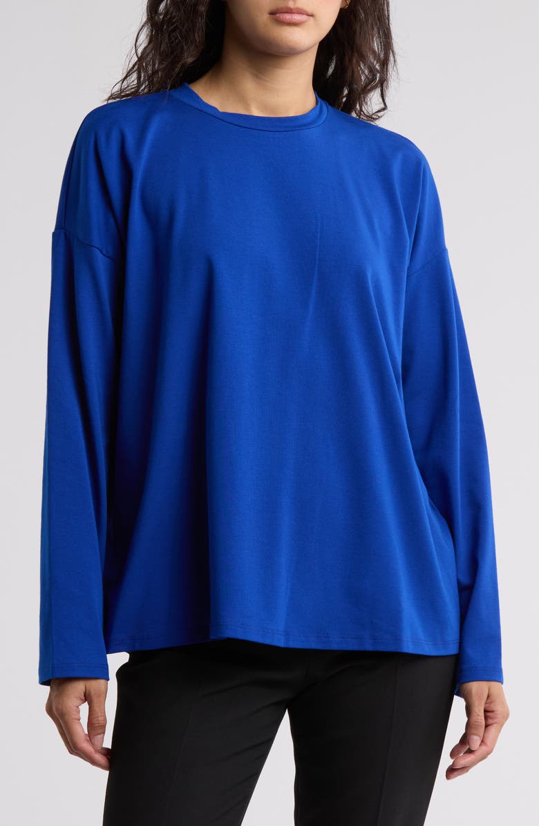 Eileen Fisher Crewneck Long Sleeve Boxy Top, Main, color, 