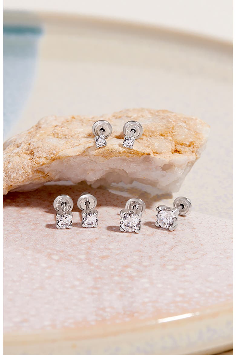 14k Square Set Cubic Zirconia Solitaire Earrings, Alternate, color, Silver