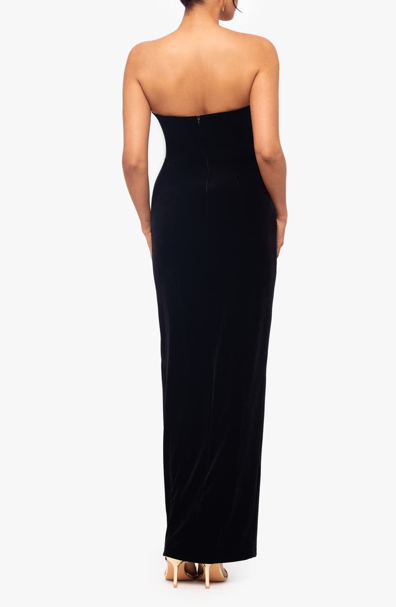 Betsy & Adam Velvet Strapless Tuxedo Gown, Alternate, color, Black