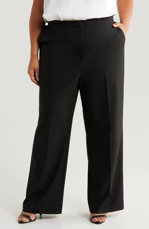 Elastic Waist Crop Straight Leg Pants (Plus)