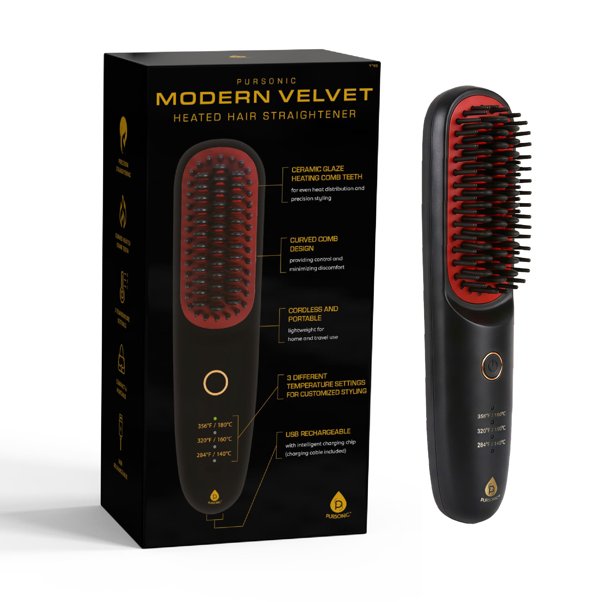 Pursonic Modern Velvet Heated Hair Straightener In Black