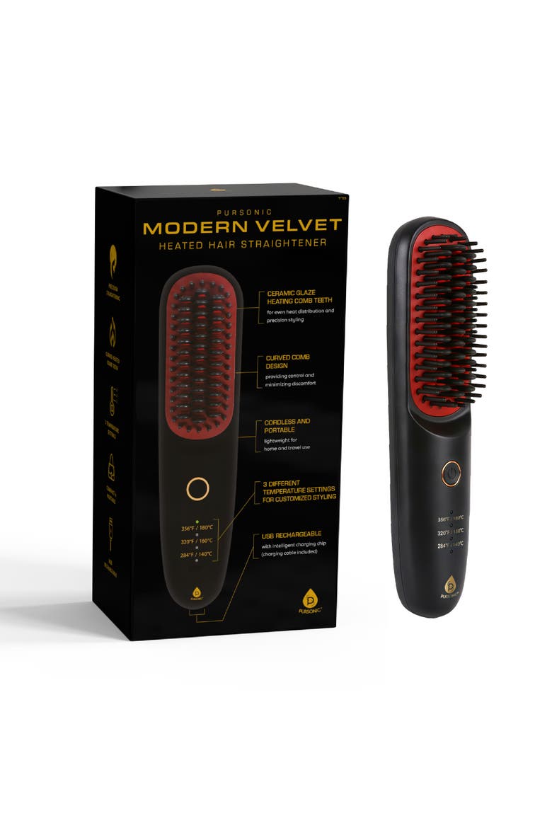 Modern Velvet Heated Hair Straightener, Main, color, Black
