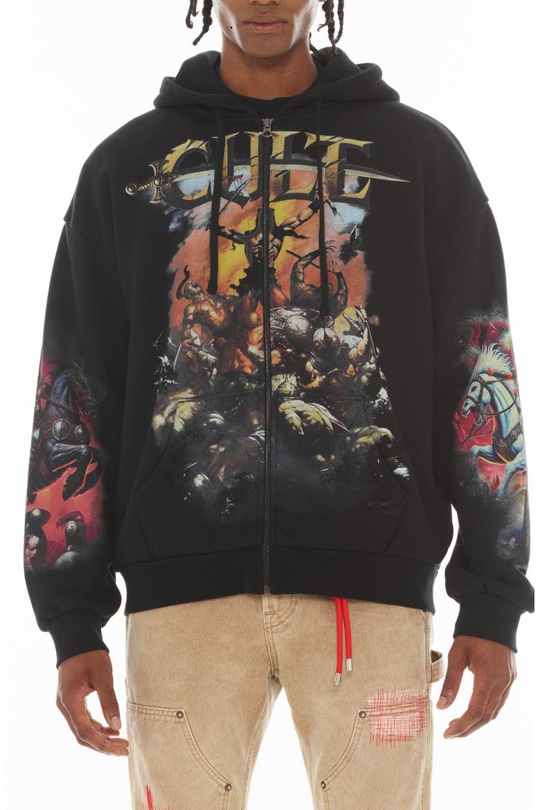 Horseman Full Zip Graphic Hoodie, Main, color, BLACK