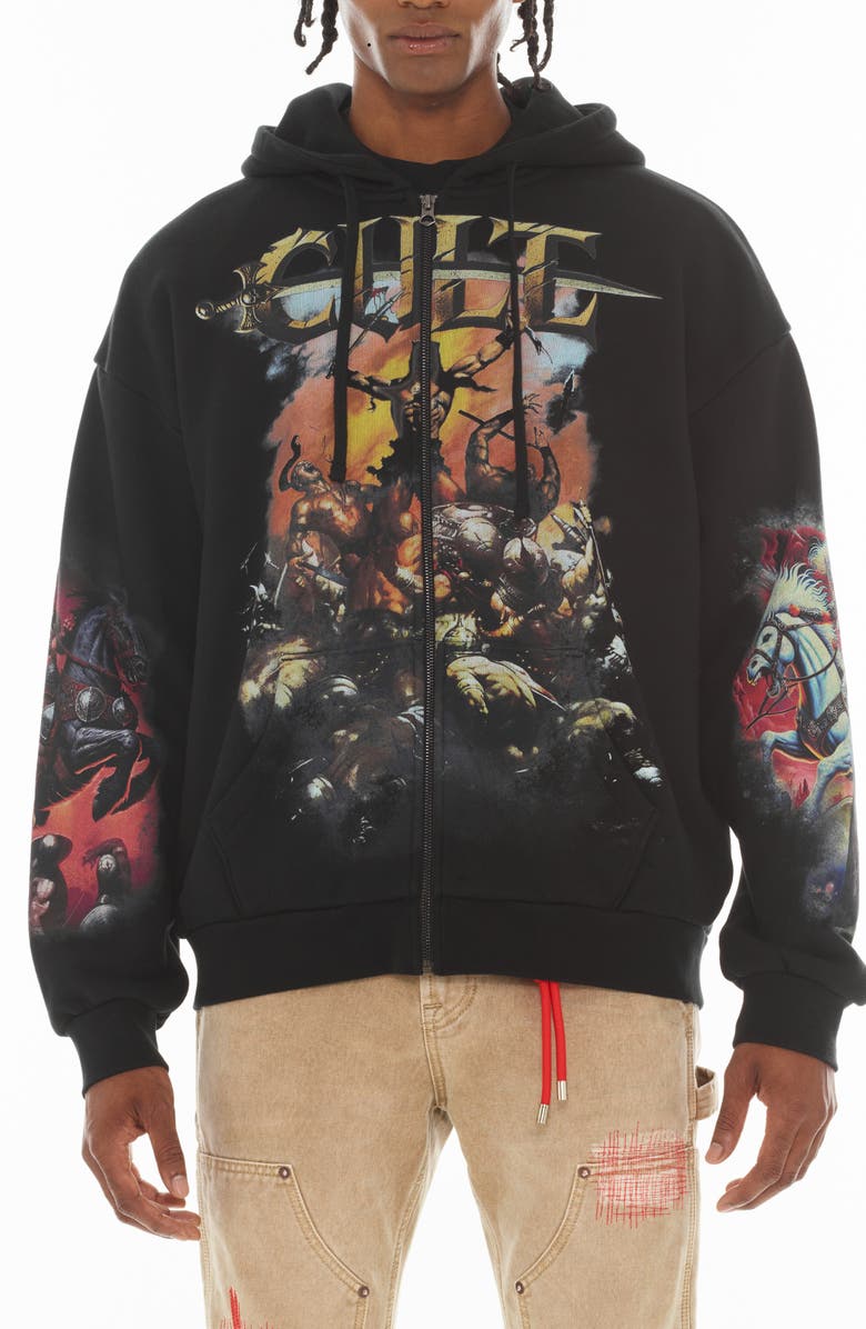 Cult of Individuality Horseman Full Zip Graphic Hoodie, Main, color, Black