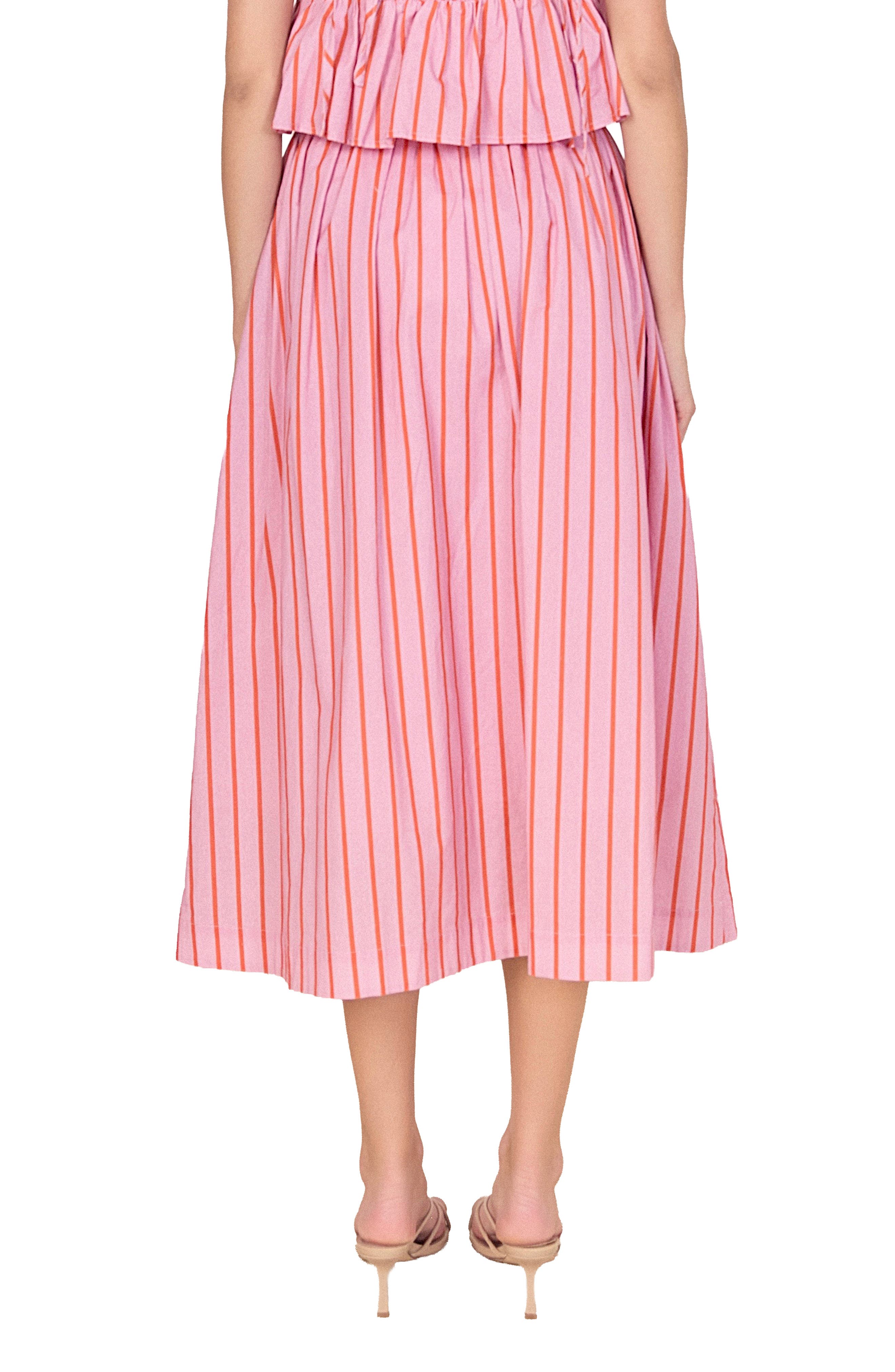 スカート COTTON PLEATED MIDI SKIRT STRIPE_PINK English Factory Stripe Cotton Midi Skirt (Women) | Nordstrom