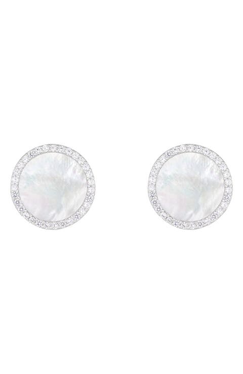 Mother-of-Pearl & CZ Round Stud Earrings