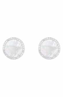 Mother-of-Pearl & CZ Round Stud Earrings