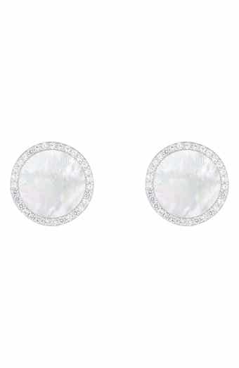 Mother-of-Pearl & CZ Round Stud Earrings