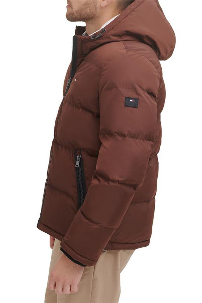 Hooded Puffer Jacket with Faux Shearling Lining, Alternate, color, BROWN