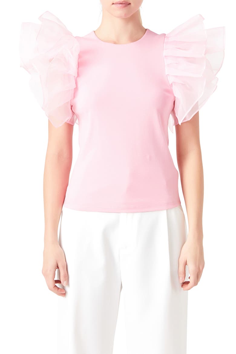 Organza Ruffle Sleeve Top, Alternate, color, PINK