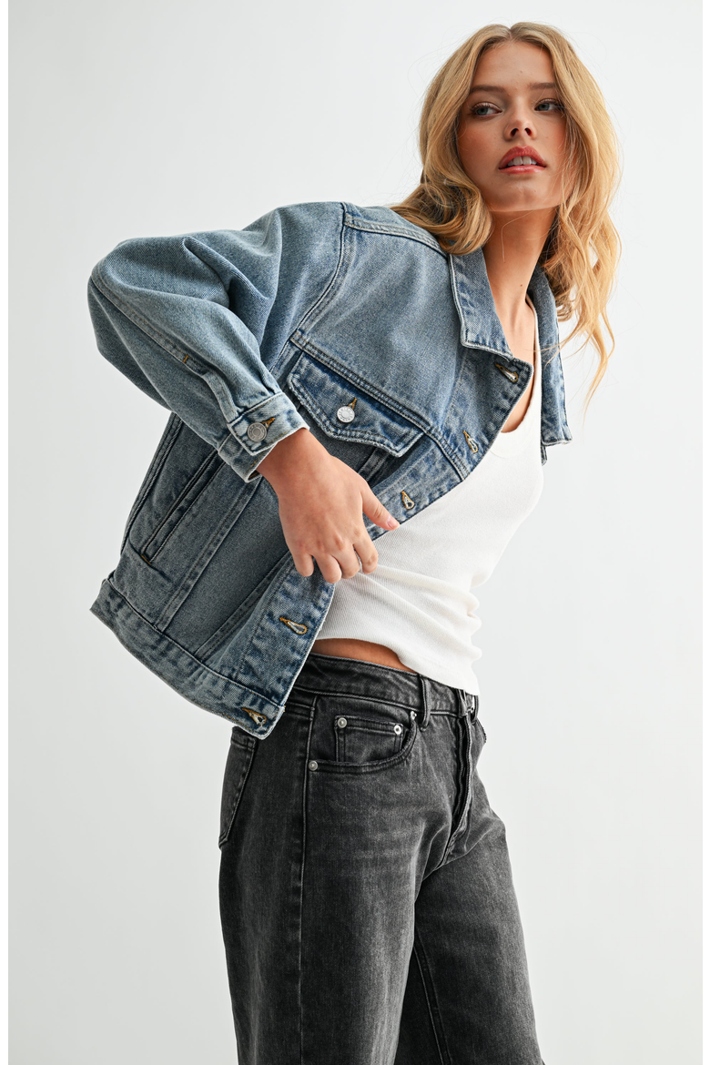 The Aura Crop Denim Jacket, Alternate, color, Medium Blue
