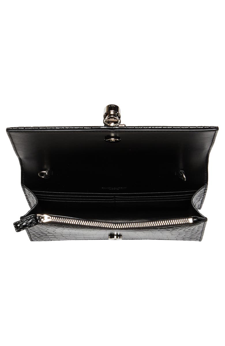 Saint Laurent Kate Croc Embossed Leather Wallet on a Chain, Alternate, color,