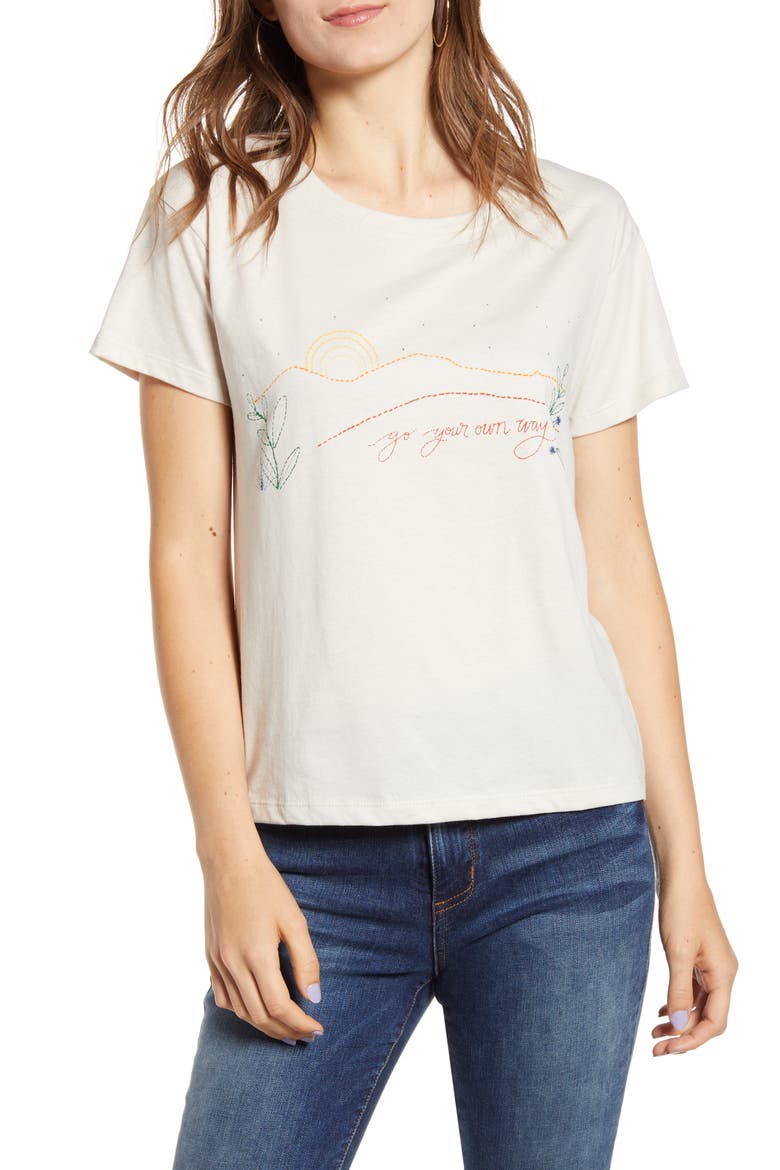 Go Your Own Way Cotton Tee, Main, color, ANTIQUE WHITE