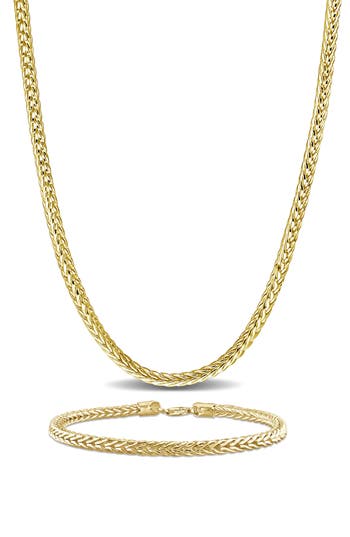 Delmar 4.2mm Foxtail Chain Necklace & Bracelet Set In Gold