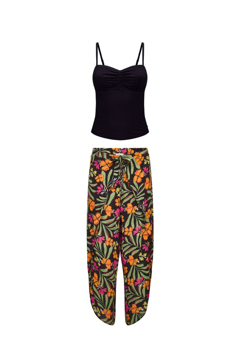 Patti Cami And Pant Set, Alternate, color, Tropical black