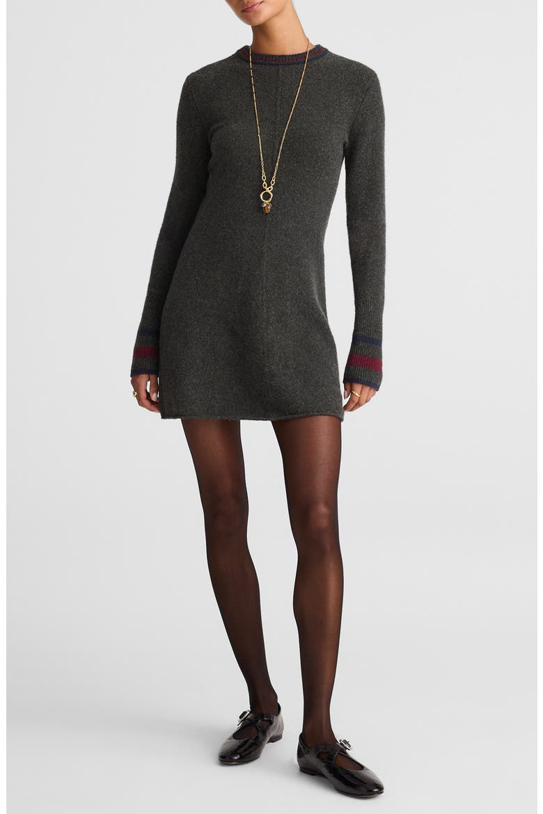 Stripe Trim Long Sleeve Sweater Minidress, Main, color, DARK CHARCOAL/POM/NAVY