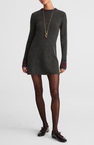 Madewell Stripe Trim Long Sleeve Sweater Minidress