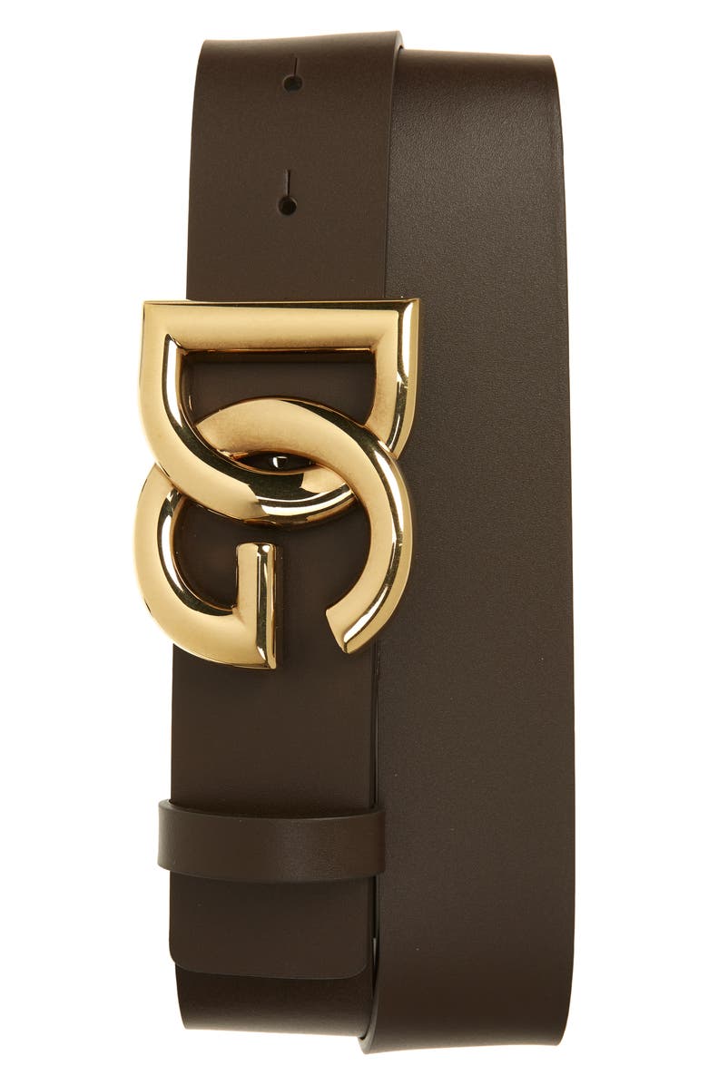 Dolce&Gabbana DG Logo Buckle Leather Belt, Main, color, Moro / Gold