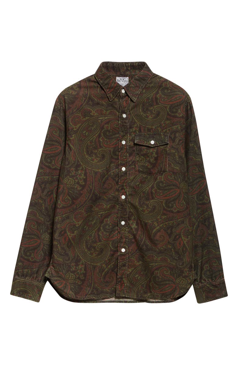 Double RL Paisley Print Cotton Corduroy Button-Up Work Shirt, Alternate, color, Brown Multi