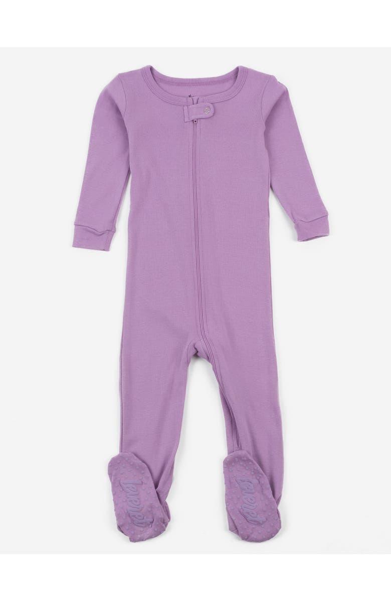 Leveret Footed Printed Cotton Pajamas, Solids, Stripes & Tie Dye, Main, color, Purple