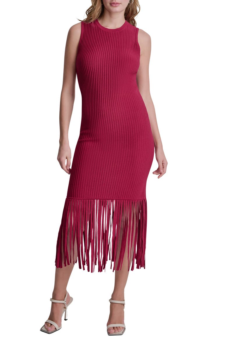 Fringe Sleeveless Sweater Dress, Main, color, RHYTHM RED