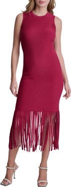 DKNY Fringe Sleeveless Sweater Dress