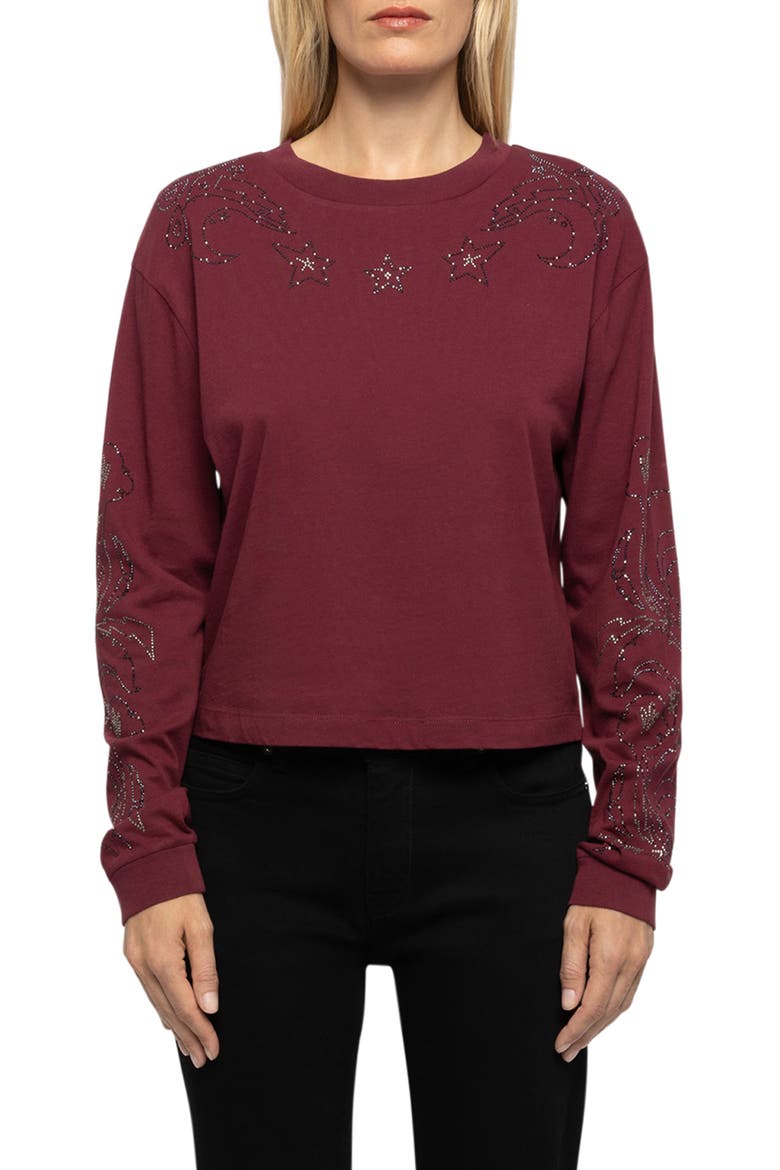 Iona Strass Rhinestone Crop Cotton T-Shirt, Main, color, CHERRY