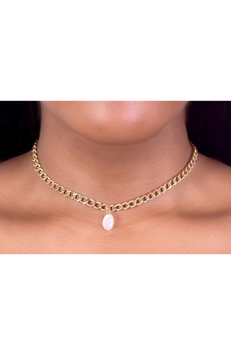 Adornia 14K Gold Plated Sterling Silver Moonstone Curb Chain Pendant Necklace, Alternate, color, 