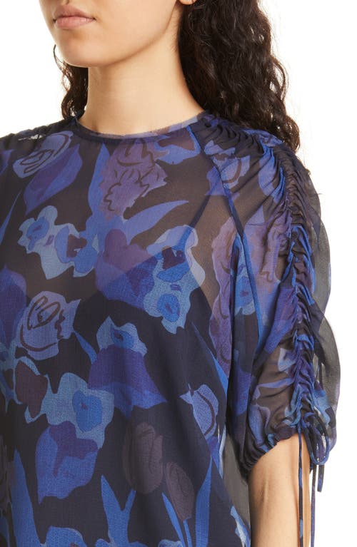 Ted Baker London Nixole Floral Ruched Sleeve Top In Dark Navy