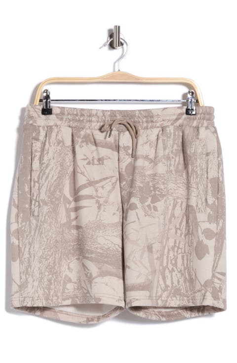 Tonal Leaves Drawstring Shorts