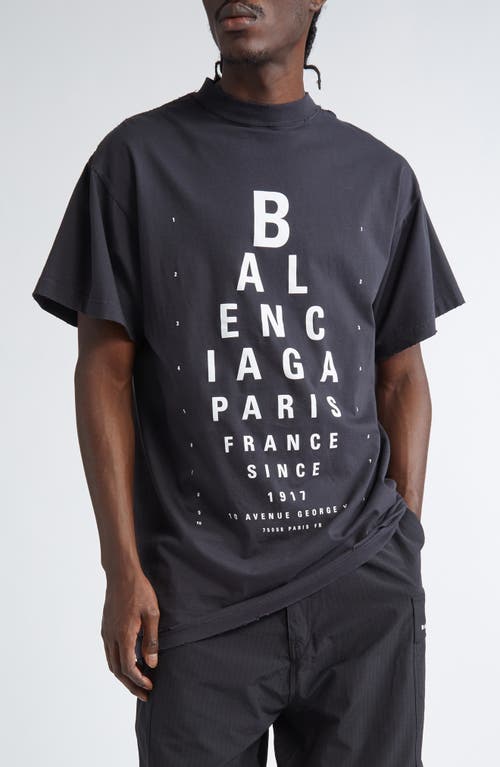 Balenciaga Eye Chart Distressed Oversize Cotton Logo Graphic T-shirt