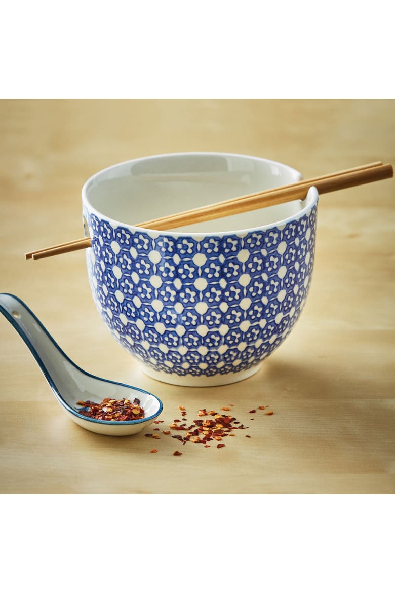 Lisbon Dot Noodle Bowl S/2 Blue Stoneware Everyday, Alternate, color, Blue