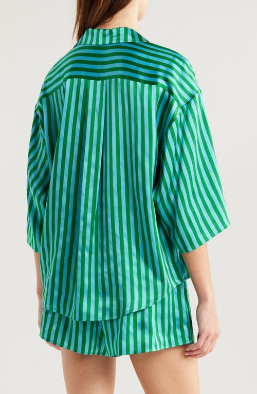 Lunya Washable Silk Relaxed Button Up Short Set In Halcyon Stripe