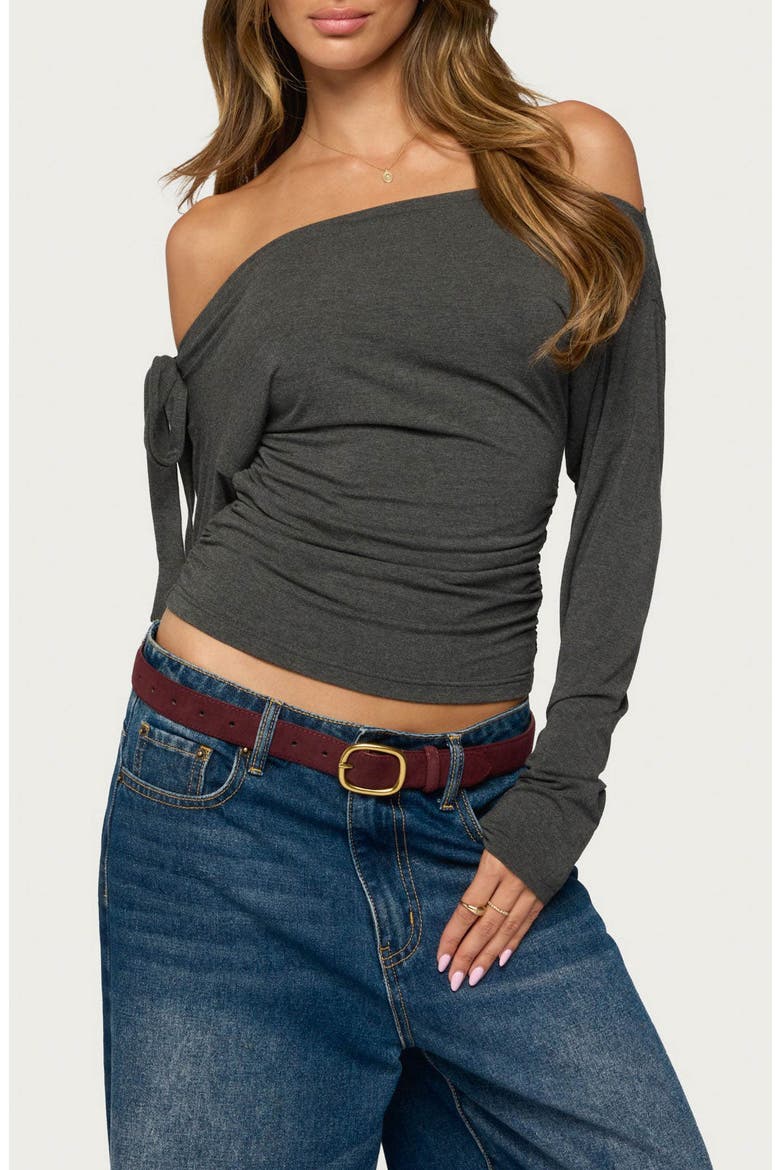 Celie Off Shoulder Tie Top, Main, color, DARK-GRAY-MELANGE