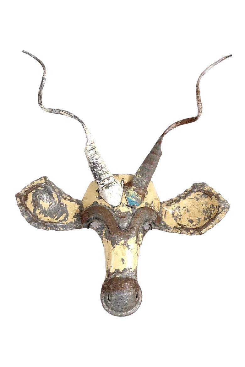 Kudu Animal Mask - Recycled Metal Wall Art, Alternate, color, Grey
