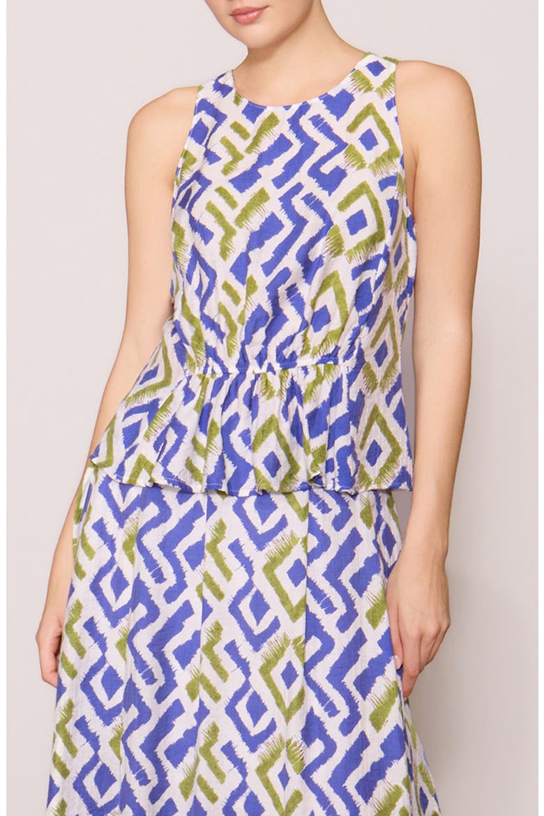 Geo Print Faux Peplum Tank, Main, color, BLUE GREEN PRINT