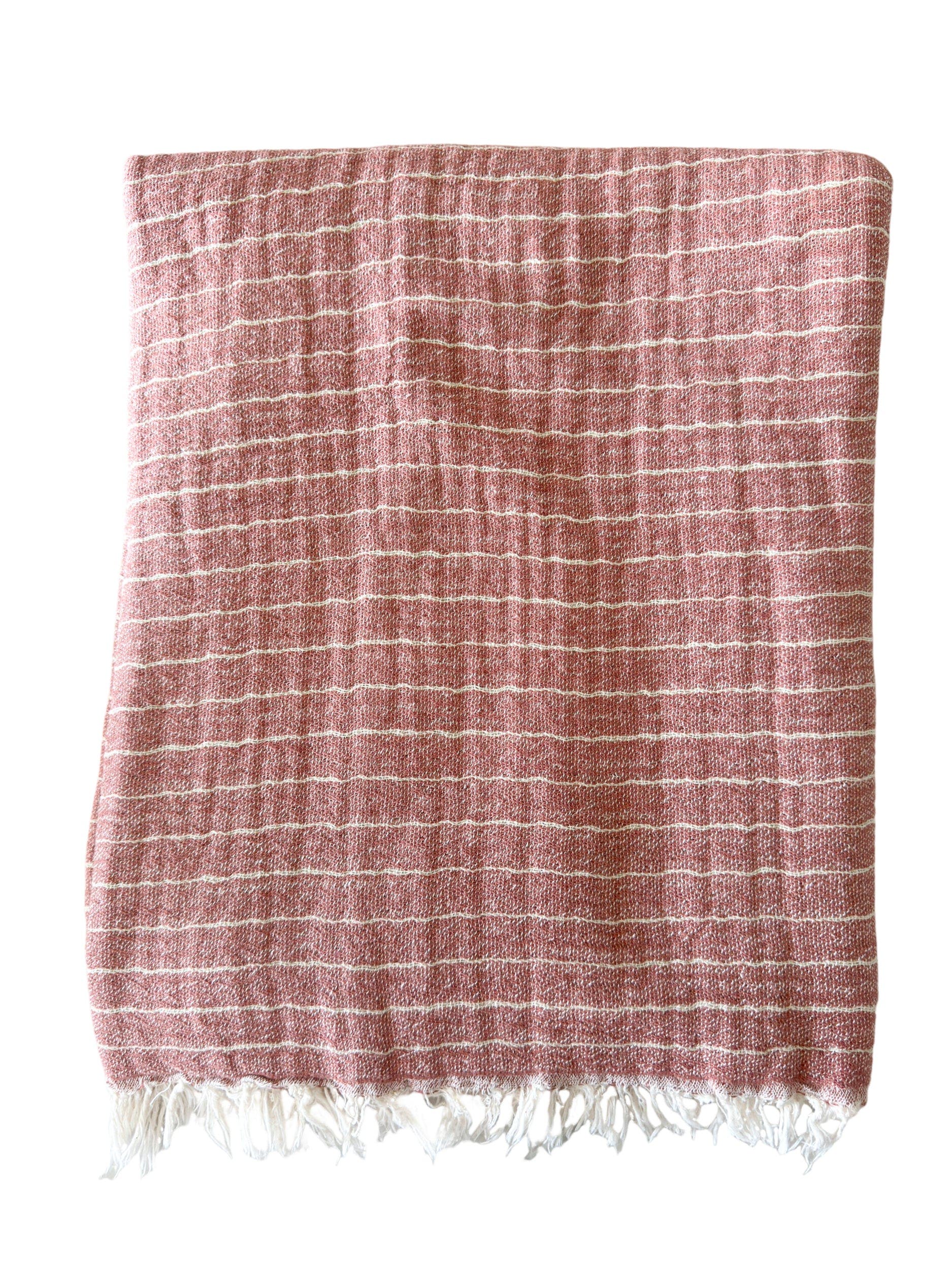 Anaya Desert Striped Turkish Cotton Crinkled Throw in Red 