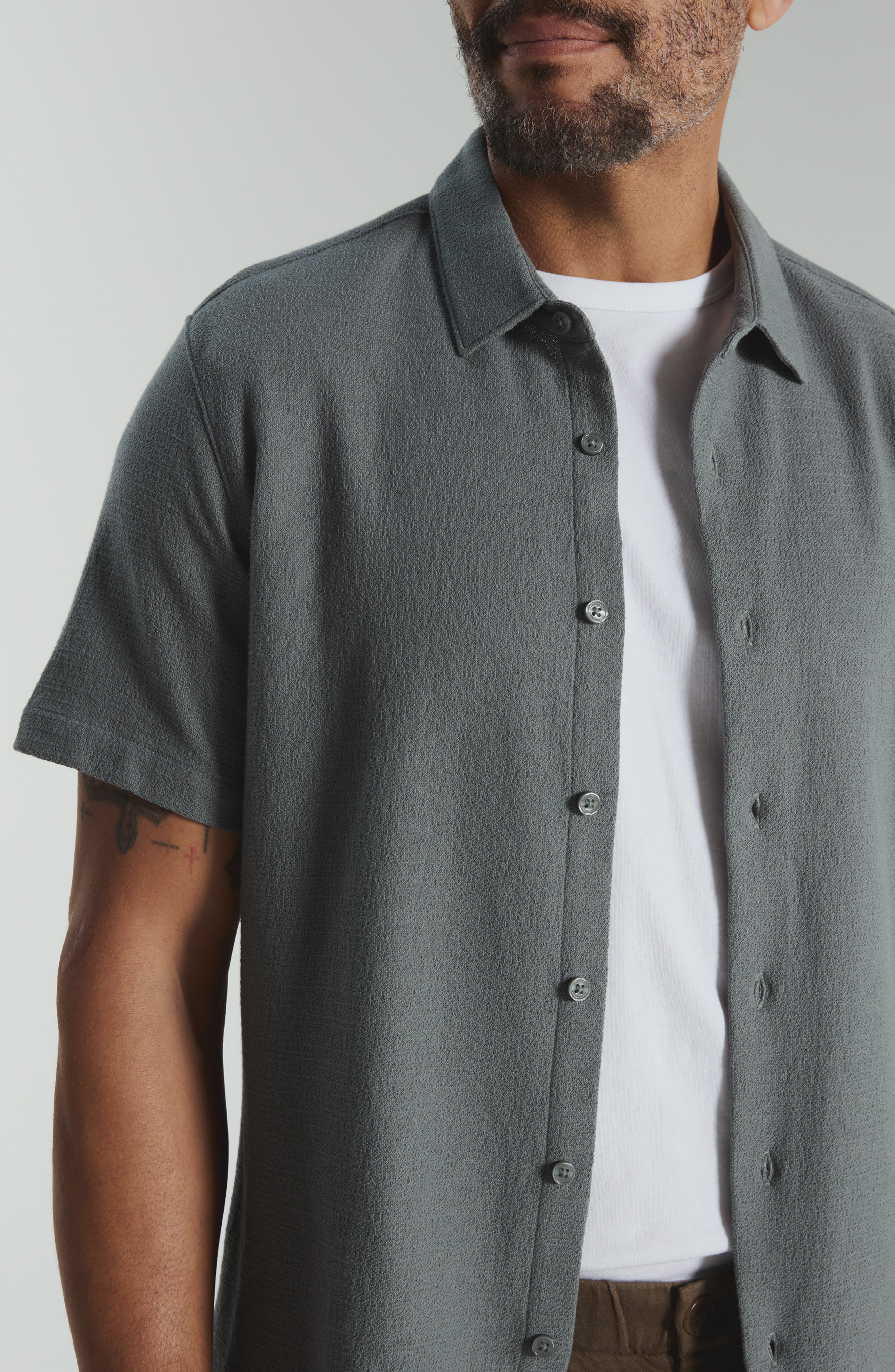 The Rowan Solid Short Sleeve Textured Cotton Blend Button-Up Shirt - image 2