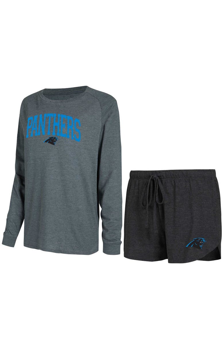 CONCEPTS SPORT Women's Concepts Sport Black/Charcoal Carolina Panthers Raglan Long Sleeve T-Shirt & Shorts Lounge Set, Main, color, Black