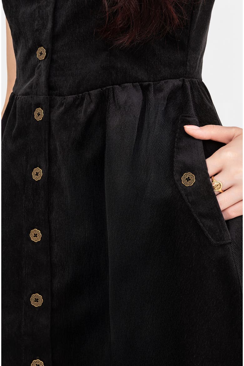 Iris Button Up Pinafore Mini Dress, Alternate, color, Black