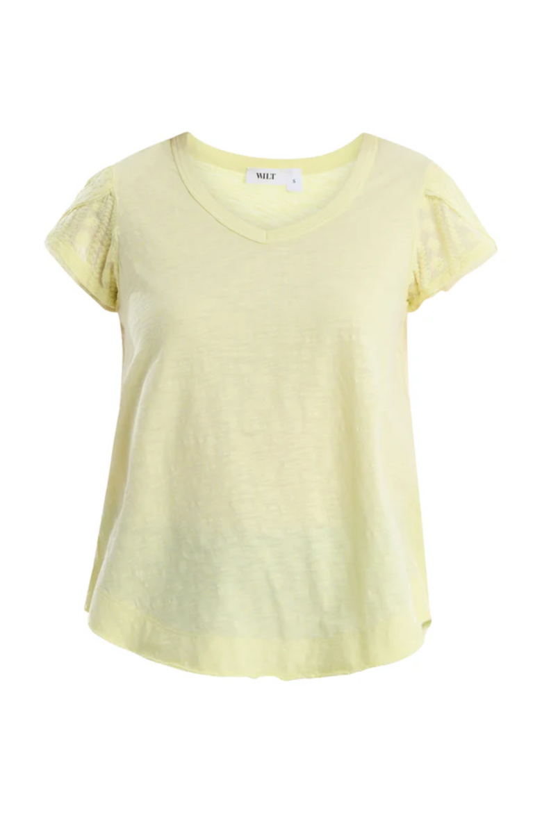 Eyelet Cap Sleeve Tee, Alternate, color, Wax Yellow