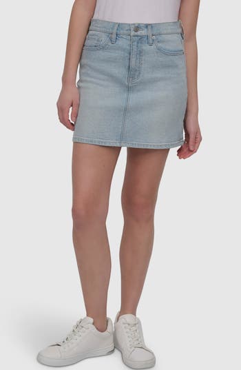 Dkny Jeans Embellished High Waist Denim Miniskirt